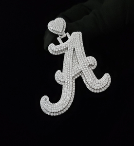 Iced Out <b>Letter</b> <b>A</b> Pendant <b>Necklace</b> Diamond Look Silver Hip Hop Bling Initial Chain For Men And Women - Product Image 2