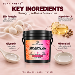 SUNPINHERB Gel Coiffant 64 Oz Fixation Forte pour Tresses, Locs, Twists et Bords Contrôle des Frisottis Brillance Naturelle pour Cheveux Texturés Salon S - Product Image 5