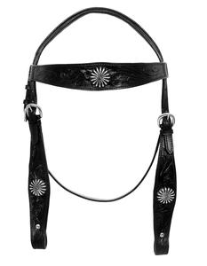 Serre-tête en cuir noir de qualité supérieure avec collier de poitrine et rênes Ensemble de punaises personnalisées pour cheval Vente chaude au prix de gros - Product Image 1