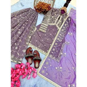 ชุดเสื้อ & พระราชวังดีไซเนอร์สำหรับผู้หญิงพร้อมชุด Dupatta ปักแฟนซี - Product Image 3