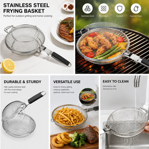 Stainless Steel BBQ Grill Basket Long Handle Mesh Design Vegetables Meat Seafood Outdoor Barbecue Home Cooking <b>Box</b> Durable - Product Image 4