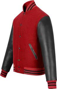 Chaquetas universitarias de piel sintética de lana personalizadas de fábrica OEM para hombres y mujeres Estilo deportivo Cuello alto Cierre a presión Bordado personalizado - Product Image 2