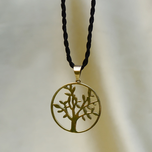 Boho Tree Life Pendant Necklace Brass 18k Gold Plated <b>Rope</b> <b>Chain</b> Women's Minimal Floral Design Wholesale - Product Image 3