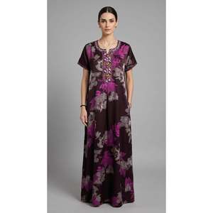 Chemise de nuit maxi élégante brodée pour femmes avec poche latérale, tissu doux et respirant, confortable - Product Image 4