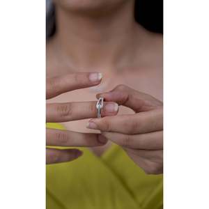 Bague de fiançailles SHREYA DIAM moderne géométrique en zircon, argent 925 plaqué or rose, sertissage pavé, taille émeraude, pour femme - Product Image 2