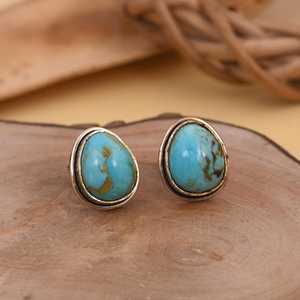 Kingman Turquoise Stud Boucles d'oreilles en argent sterling Boho Artisan Jewelry - Product Image 2