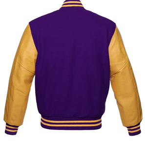 Qualité supérieure Letterman Baseball College Varsity Jacket Slim manches en cuir véritable violet et or pour l'hiver - Product Image 2