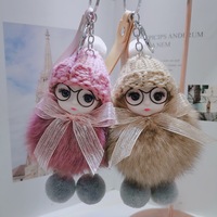 Porte-clés en peluche 3d pour poupée bébé endormi Porte-clés boule de fourrure de lapin avec pompon Porte-clés de voiture avec breloque de sac Porte-clés en fourrure de lapin