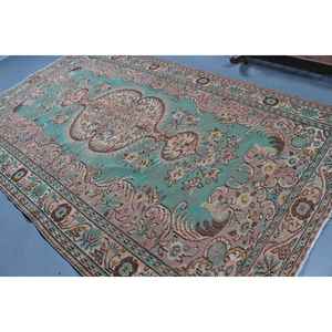 Alfombra Turca, Alfombra Vintage Grande de 6.1x9.9 pies, Alfombra de Lana con Estampado Animal Marrón - Product Image 4