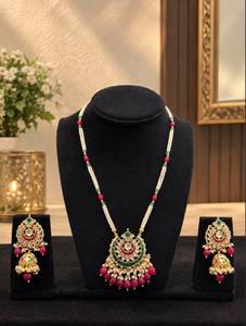 TISHYA DIAMOND Ethnic Gold Plated Copper Alloy Imitation <b>Pearl</b> Brilliant Cut Tassel Necklace Earring <b>Set</b> Women's Wedding <b>Jewelry</b> - Product Image 1