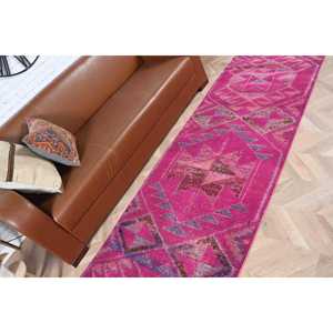 Alfombra Herki, Alfombra Turca de 2.9x10.8 pies, Alfombra Marroquí Rosa de Lana - Product Image 4