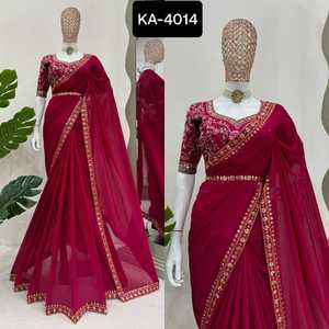 Las mujeres de lujo usan Sari de trabajo bordado Threar pesado con blusa de seda Mono Benglori diseñador de moda suave Sari de seda Banarasi - Product Image 3