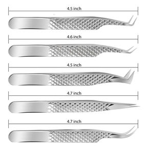 Nouvelle pince à épiler d'extension de cils ensemble de 5 outils japonais en acier inoxydable droite incurvée 45 pince à épiler greffée à pointe coudée à 90 degrés - Product Image 3