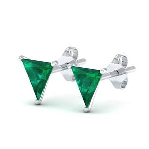 REYES Precio al por Mayor, Pendientes de Botón con Tuerca de Rosca, con Gema Esmeralda de 2.22 Ct en Forma de Triángulo, en Oro Sólido de 14K, Joyería Fina con Moissanita - Product Image 3