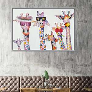 งานศิลปะบนผ้าใบพิมพ์ลายครอบครัวยีราฟสุดหรูหรา - ดีไซน์แบบแบนราบและนามธรรม,1P:กรอบสีขาว - Product Image 1