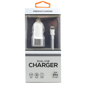 Caricabatterie per auto 2 in1 2.4A a doppia porta con cavo USB 3FT, ricarica rapida per modelli di iPhone e iDevice - Product Image 1