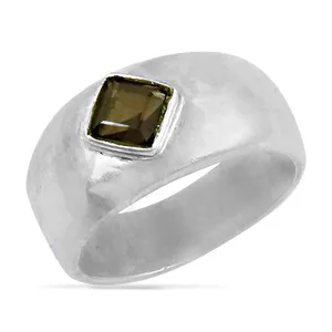 "Handmade Rhodium-Plated 925 Silver Smoky <b>Quartz</b> Square Stone Fine Jewelry <b>Ring</b> for Women-GRS Certified" - Product Image 3