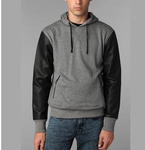 Style incurvé élégant fermeture éclair vers le haut mode personnalisé manches en cuir noir à capuche respirant éponge française vente en gros OEM acheter - Product Image 3