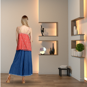 Women's Elegant <b>Coral</b> Trendy Spaghetti Strap Blouse Handmade Sleeveless V-Neck <b>Top</b> Sequined Embellishment Natural Summer Party - Product Image 4