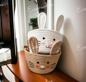 Design <b>Cat</b> <b>Toy</b> Basket Baby Rope Woven Laundry Bag Ears Decorative Pet <b>Toy</b> Cute Basket Cotton Rope Basket <b>for</b> Gift <b>Toy</b> Bin Box - Product Image 3