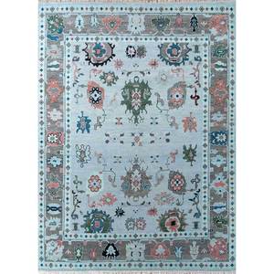 Alfombra de Lana Anudada a Mano Cyanna Azul, Alfombra Rectangular Floral para Decoración de Sala de Estar, Modelo PKWL-958 - Product Image 1