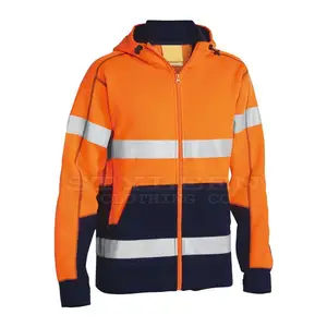 Hi Vis Hoodie terbuat dari 100% kain poliester penutup ritsleting kelas 3 pakaian keselamatan reflektif konstruksi Hoodie keselamatan