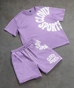 CLOVIX SPORTS ผู้ผลิตเสื้อผ้าบุรุษแบบกำหนดเอง ชุดฤดูร้อน 2 ชิ้น สีพื้น พิมพ์โลโก้แบบนูน ระบายอากาศได้ดี สตรีทแวร์ ผ้าฝ้าย 100% - Product Image 2
