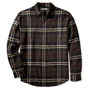 Customized Logo Dark <b>Brown</b> Flannel Cotton <b>Shirt</b> <b>Men</b> Fashion Design Casual Broadcloth Fabric Plaids Woven Lattice Lapel Style - Product Image 4
