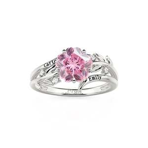 Bague de promesse Jeulia personnalisée avec fleur rose découpée - Product Image 3