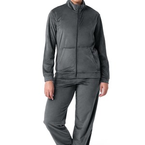 Trajes de chándal para mujer, chándal de algodón con cremallera de gran tamaño de terciopelo pesado, chándal de terciopelo bordado con apliques de parche para invierno - Product Image 1