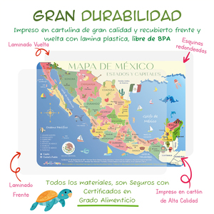 Mappa del Messico educativo tovaglietta per bambini e ragazzi, tovaglietta bianca - Product Image 5