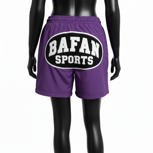 Shorts cortavientos para mujer, tela de nailon premium, color morado sólido, estilo urbano, logotipo bordado en chenilla, shorts personalizados para mujer - Product Image 6