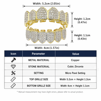 Grillz Iced Out, ensemble supérieur et inférieur, plaqué or, micro-pavé de zircone cubique, capuchons dentaires Hip Hop pour hommes, femmes et rappeurs