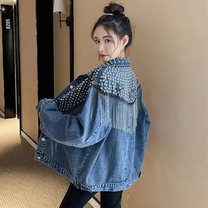Women's Denim <b>Jacket</b> 2023 Winter Fashion Printed Ripped Pocket Design Casual <b>Mandarin</b> <b>Collar</b> Half Sleeves Eco-Friendly - Product Image 4