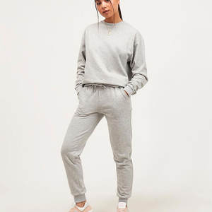 Wholesale Oversized Heavyweight Winter Solid Tracksuit 100% Polyester Short Sleeve <b>Crewneck</b> Sweat Suit for Men and Women - Product Image 1