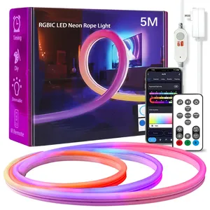 Google Alexa thông minh Wifi điều khiển <span class=keywords><strong>LED</strong></span> <span class=keywords><strong>Neon</strong></span> <span class=keywords><strong>Flex</strong></span> dây dải đèn RGB không thấm nước nóng bán 16.4ft 5m IP67 Silicone 80 ma thuật RGB - Product Image 1