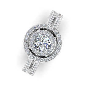 แหวนหมั้นมอสซาไนต์ทรงกลมแบบ Double Halo Split Shank พร้อมเอฟเฟกต์วงแหวนสองชั้นที่สวยงามน่าทึ่ง - Product Image 5