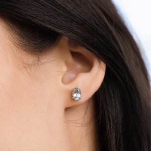 Boucles d'oreilles ovales en topaze bleu ciel Azure, pierre précieuse bleu clair 7x5mm pour femmes, en argent sterling 925, pierre de naissance de décembre, sérénité - Product Image 3