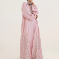 Robe de soirée classique et modeste style Abaya 2024, rose en organza perlé, avec traîne chapelle, longueur cheville, pour femme musulmane, idéale pour l'Aïd
