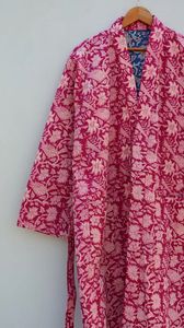 Hecho a mano indio acolchado bloque estampado Reversible Kantha Robe estilo Kimono japonés chaqueta de invierno multicolor cinturón de corbata Casual - Product Image 3