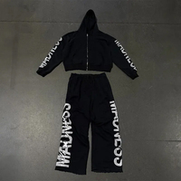 Survêtements empilés Vintage personnalisés de haute qualité pour hommes survêtements évasés zippés à capuche solide Streetwear coton surdimensionné