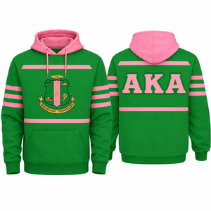 Sudadera Corta con Cuello Alto y Cordones para Mujer, Modelo Alpha AKA 1908, Color Rosa y Verde, Sudadera Universitaria, Venta al Por Mayor, Tallas Grandes - Product Image 1