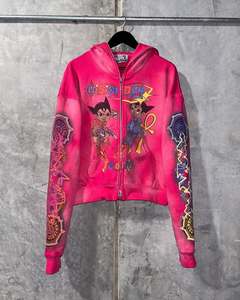 Sweat à capuche personnalisé à fermeture éclair, poids lourd 500 g/m² en éponge française Stone Wash Boxy Sweat à capuche zippé à épaules tombantes Veste vintage à fermeture éclair imprimée - Product Image 1