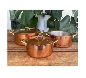 ชุดหม้อหุงต้มทองแดง4ชิ้น,หม้อทำอาหารพร้อมด้ามจับทองเหลืองทรงกลมปรับแต่งขนาดได้ - Product Image 3