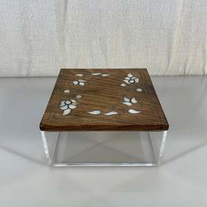 Artisan Luxury Acrylic Box with Natural Wood & Mother of Pearl Inlay Cover Elegant Decorative <b>Storage</b> for Weddings Ramadan Gifts - Product Image 6