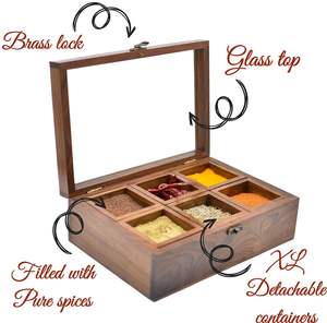 Boîtes en bois d'épices nautiques avec cuillère Designer de cuisine 6 boîtes avec verre et 1 cuillère design Stockage d'épices Calvin Handicraft - Product Image 3