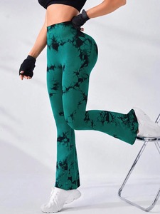 Leggings évasés sans couture Tie Dye taille haute contrôle du ventre entraînement Yoga sport pantalons en tricot pantalons minces à la mode - Product Image 5