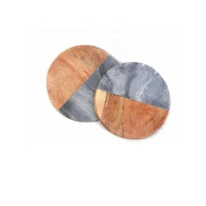 Juego de posavasos de mármol blanco con mármol gris y madera de 4 posavasos para café, bebida, té, mesa de comedor, decoración moderna, escritorio para el hogar - Product Image 6