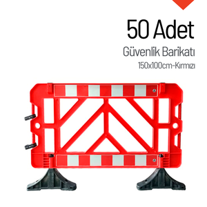 Juego de 50 Barreras de Seguridad de 150x100cm, Postes de Plástico HDPE Rojos y Barandillas de Hierro para Seguridad en Hoteles, Calles y Carreteras - Product Image 4