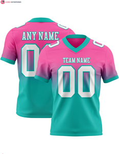 Maillot de football de mode authentique en maille rose blanc-bleu clair personnalisée motif solide respirant manches courtes imprimé techniques - Product Image 3